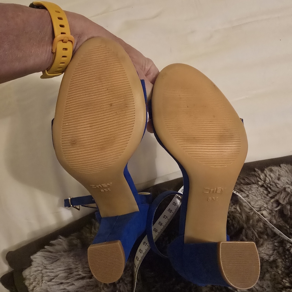 Women's Blue Ankle Strap Heels- (Faux Suede) Sz8 - Picture 7 of 11